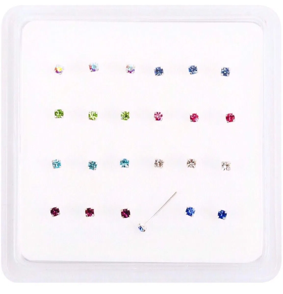 Pack 24 Piercing Nariz Plata de Ley Set Mandíbula Joya (Joyas No Se Puede Fall out) 8 Circonita Cúbica 3 of Cada Color 10mm Postes Que Doblar Into L Forma To Hold Pendiente en Lugar Tamaño 1.8mm