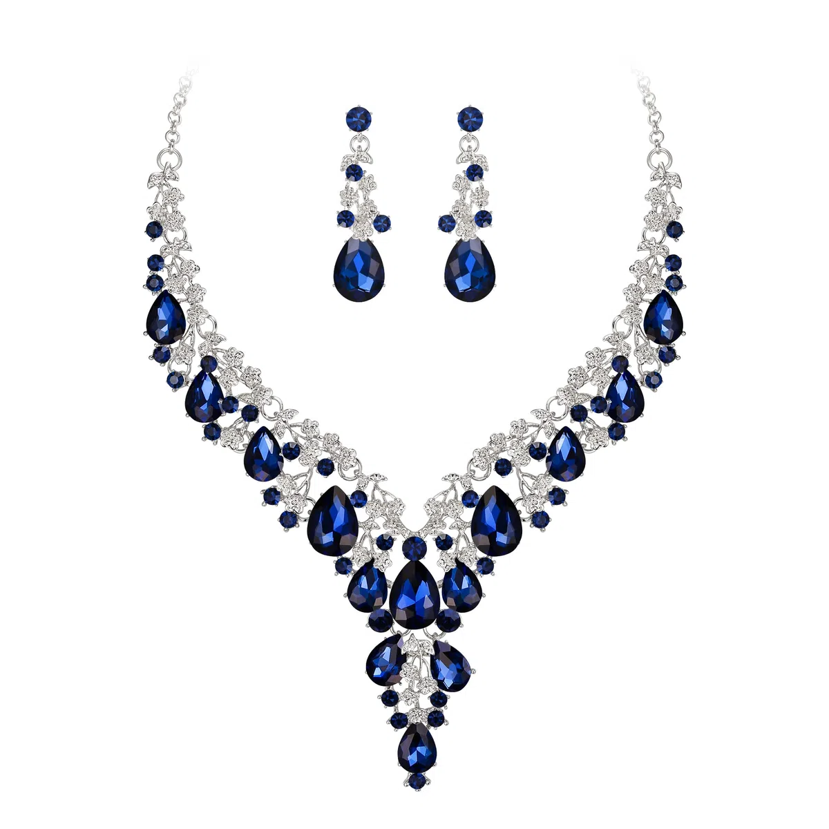 Juegos de Joyas de Mujer Boda Nupcial Joyería Conjunto Lágrima Strass Racimo Declaración Collar Pendientes Colgantes Bisutería
