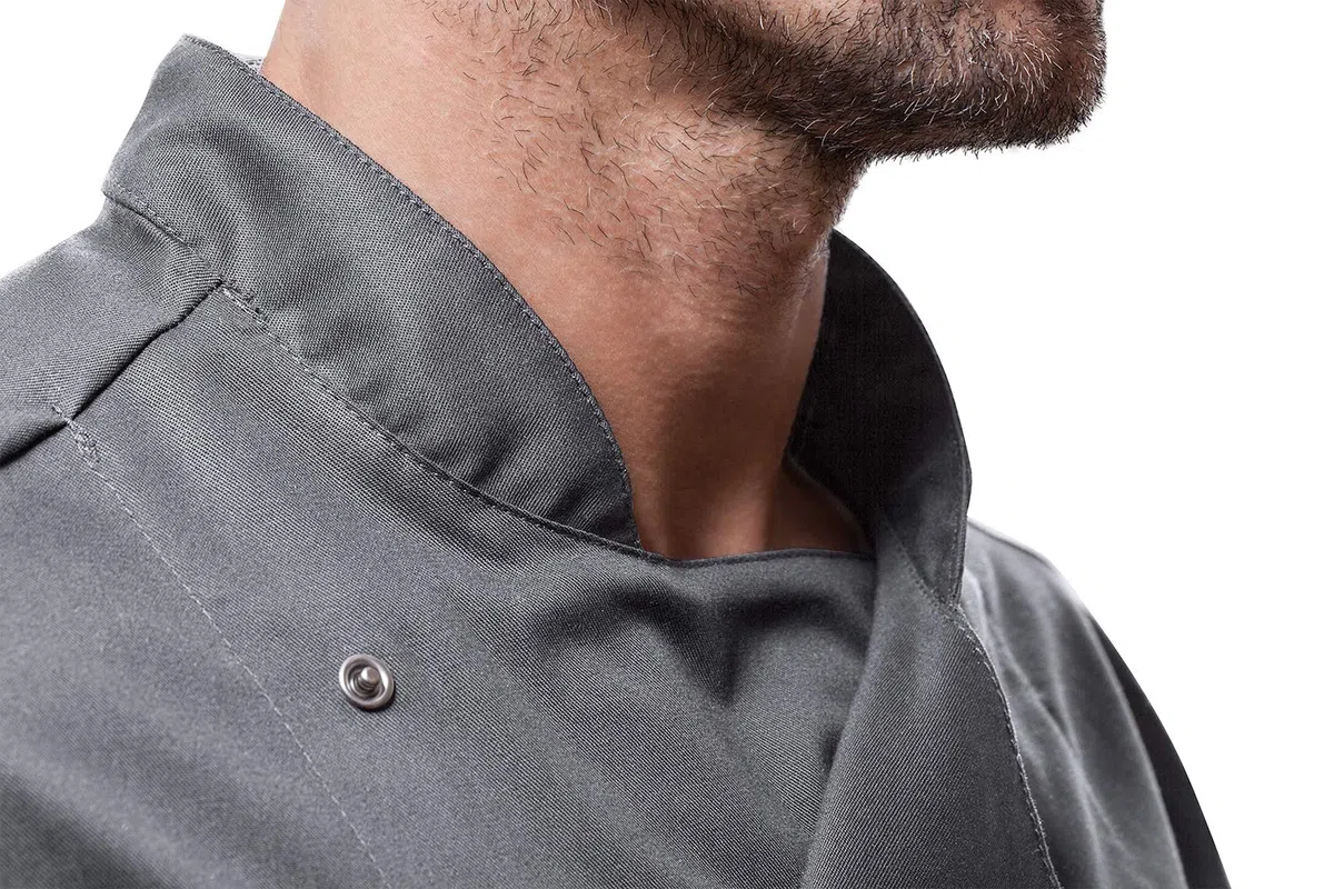 strongAnt Chaqueta de Chef para Hombre Slim Fit Stretch con Botones de presión, Chaqueta de Panadero - Manga Larga - Negro Gris Blanco