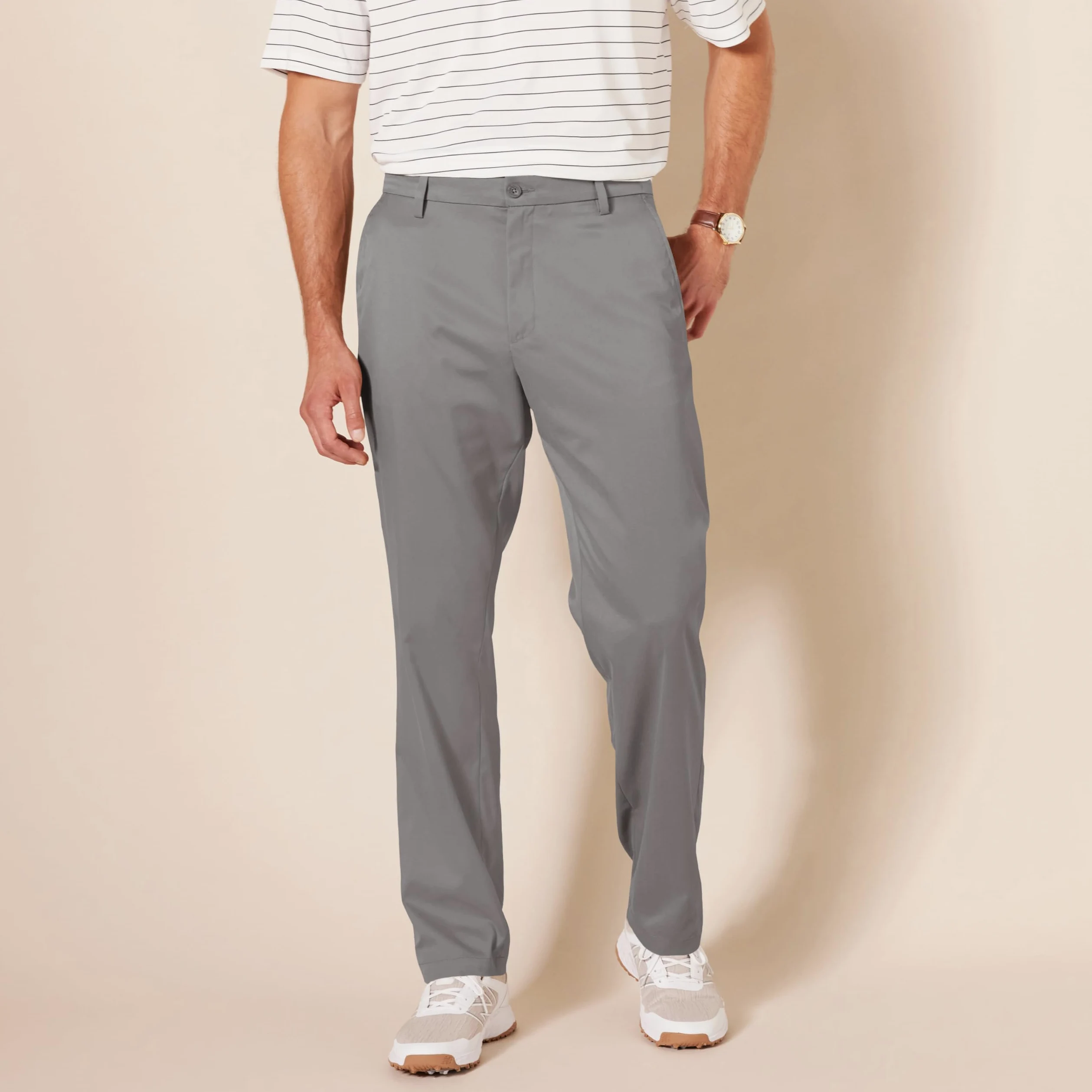 Amazon Essentials Pantalones de Golf Elásticos de Corte Clásico para Todo el Día Hombre, Gris, 29W / 29L
