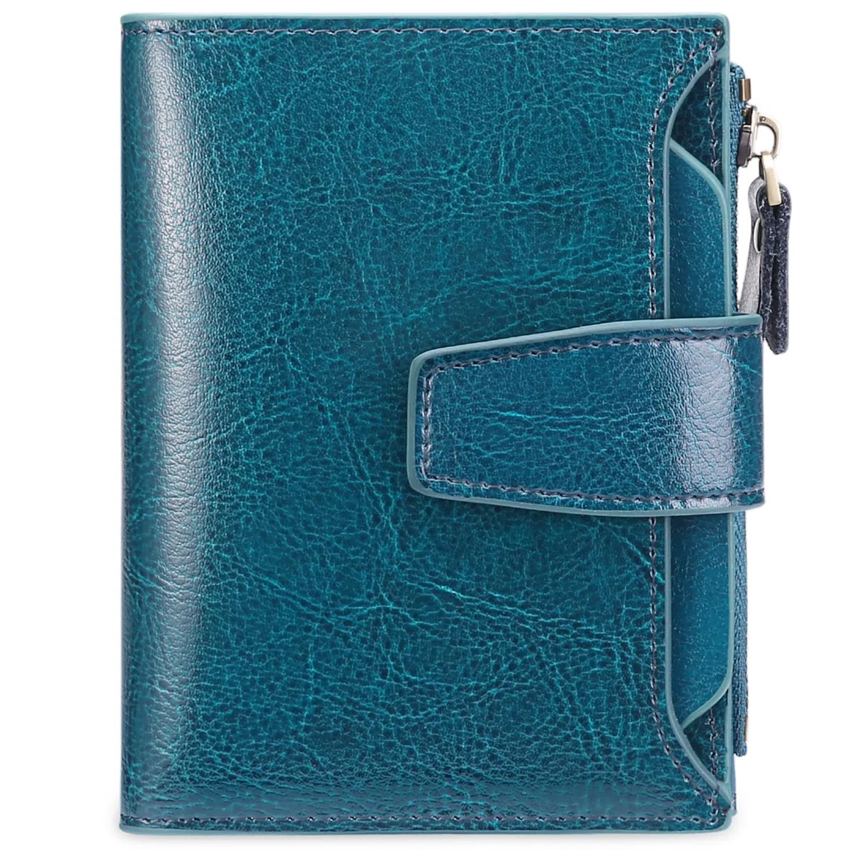 SENDEFN - Cartera de piel con bloqueo RFID para mujer, tamaño pequeño, compacto, se pliega en dos, con cremallera y ventana para identificación, Talla única