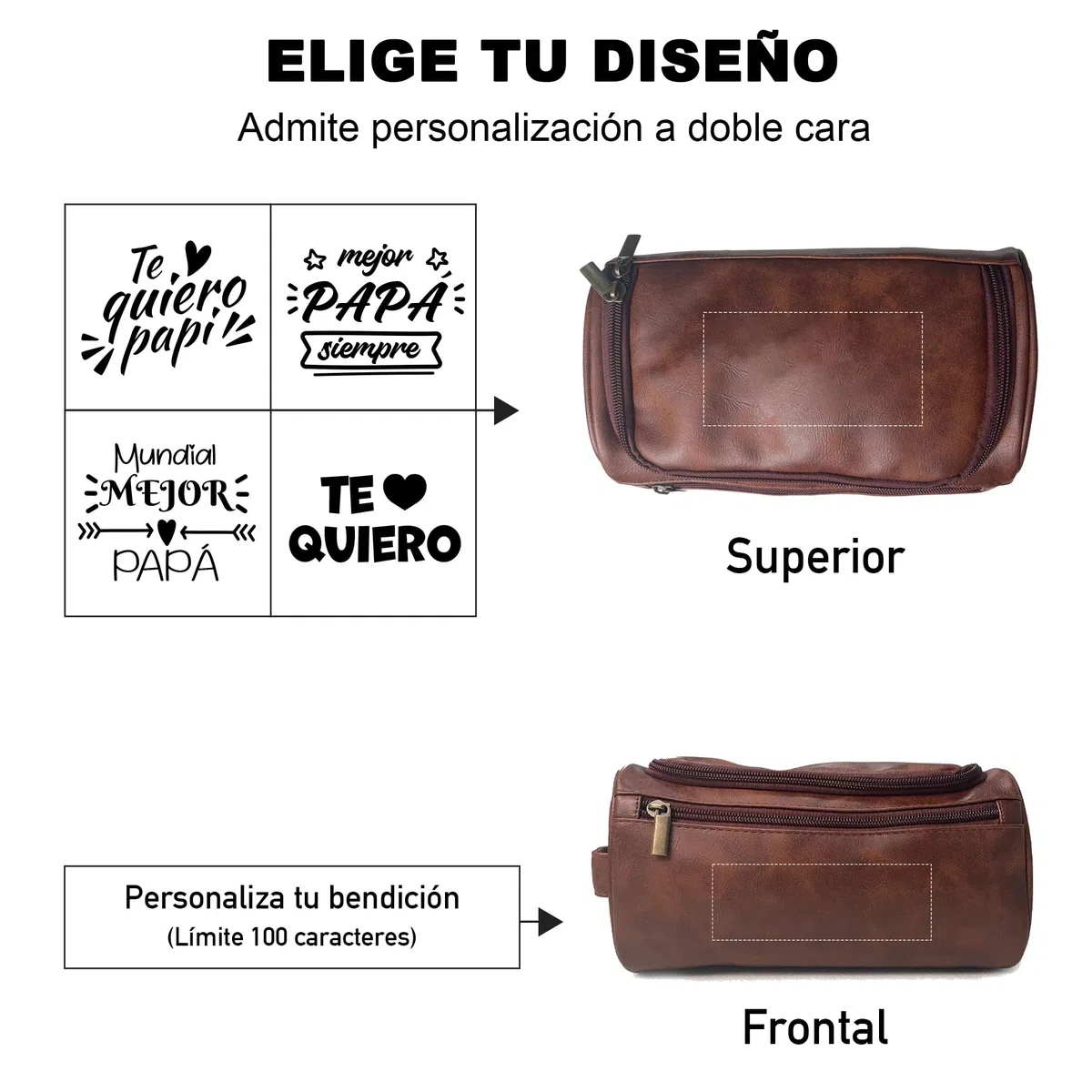 Easycosy Regalos Dia del Padre, Neceser Hombre en Piel Personalizado - Bolsa de Aseo Compacto para Viaje, Regalo para Papá, Amantes y Amigos