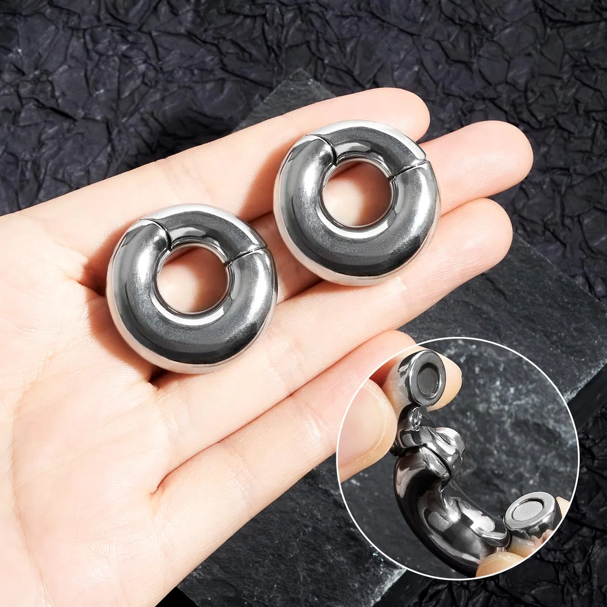 Longbeauty Piercing magnético de acero inoxidable para orejeras estiradas, 0G (8 mm), 2G (6 mm)