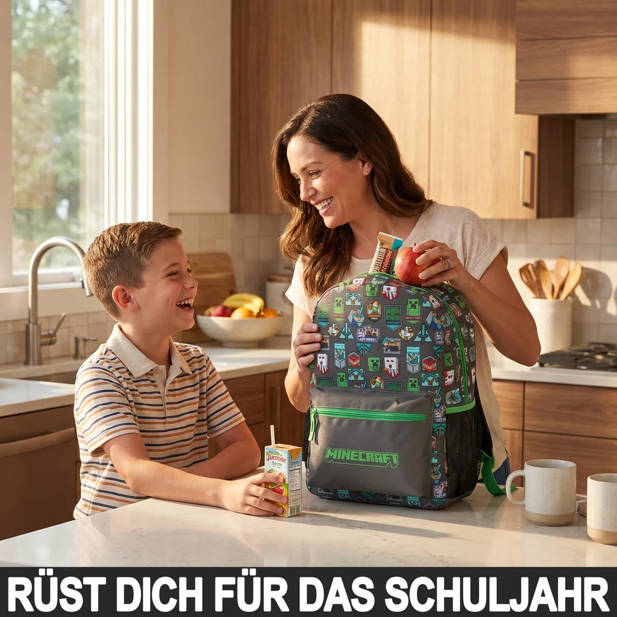 Get Trend Minecraft Grande Mochila Niños, 46 cm Mochila Escolar Ajustable y Acolchada, para Colegio, Viaje y Ocio, Regalo Gamer para Niños (Verde/Gris Minecraft)