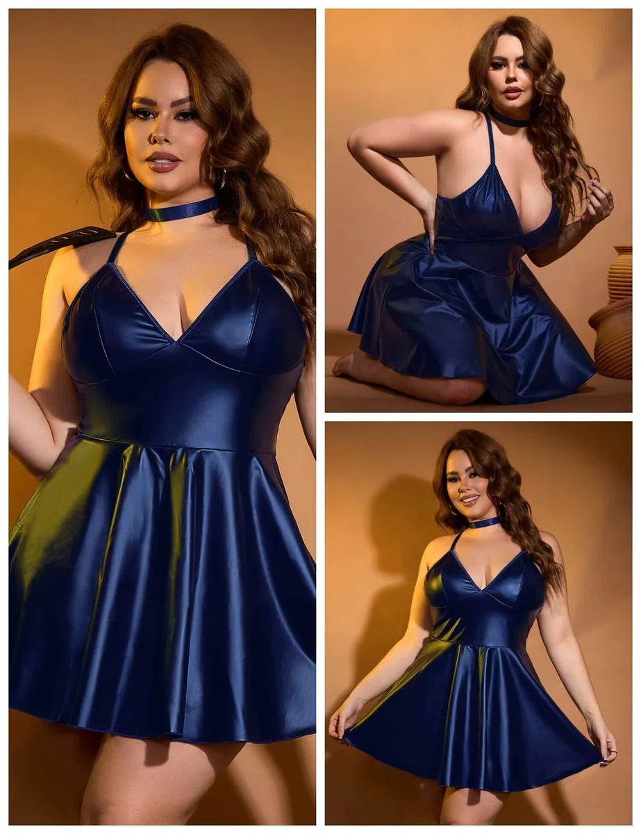 ohyeahlady Vestido Sexy Mujer Corto De Cuero Tallas Grandes Vestidos de Fiesta Elegantes Mini Vestito Sexy Club sin Mangas Ropa Lenceria Hot Trajes Vestir Conjunto Wetlook Ajustado Cóctel