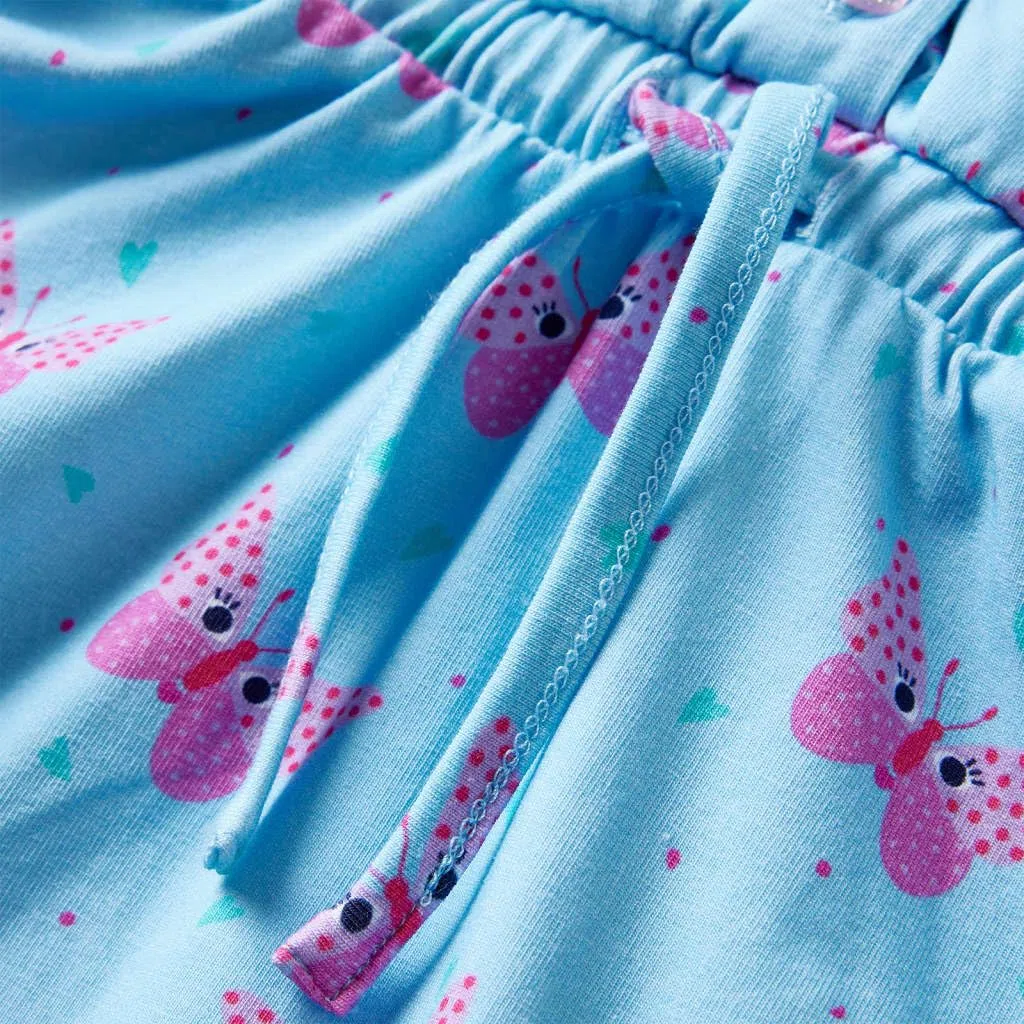 Vestido infantil niña azul verano sin mangas, algodón, volantes, botones, estampado de corazón y mariposa, adecuado para guardería, fiesta, cumpleaños, vacaciones, cómodo, transpirable