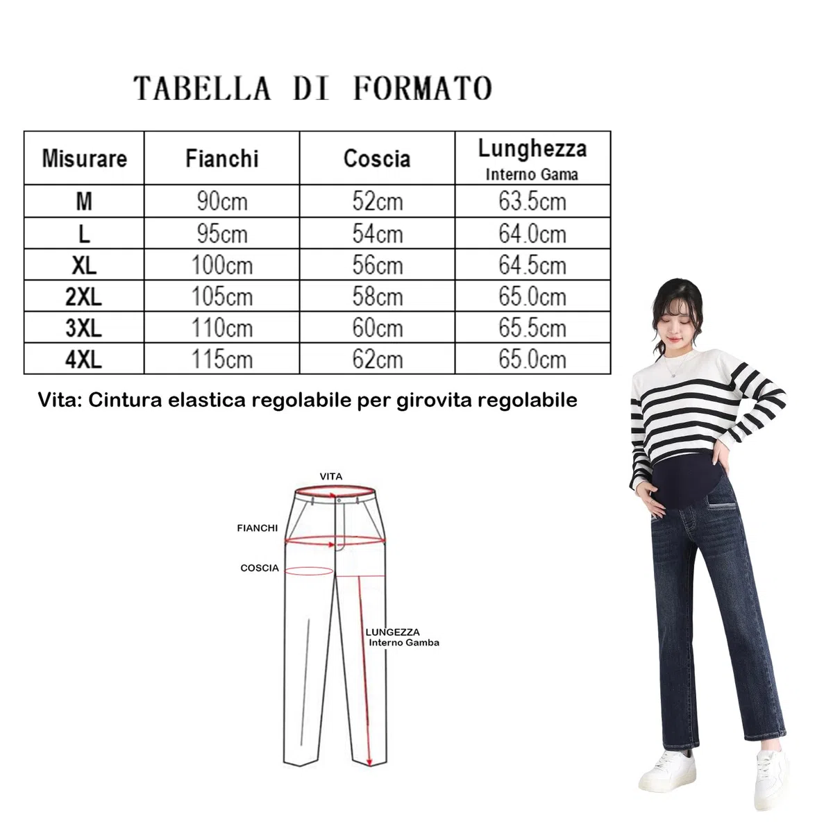 Vaqueros de maternidad de pierna recta con cinturón ajustable - Pantalones 3/4 estilizados y prácticos, ideales para mujeres de estatura pequeña (Talla corta)