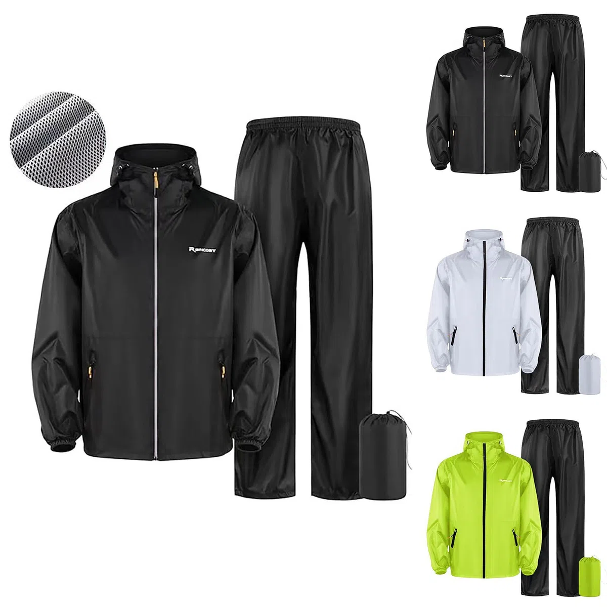 Juego de chubasquero para hombre con capucha y pantalones de lluvia, chubasquero para hombre, traje de lluvia para moto, impermeable, transpirable, reflectante, impermeable, resistente al