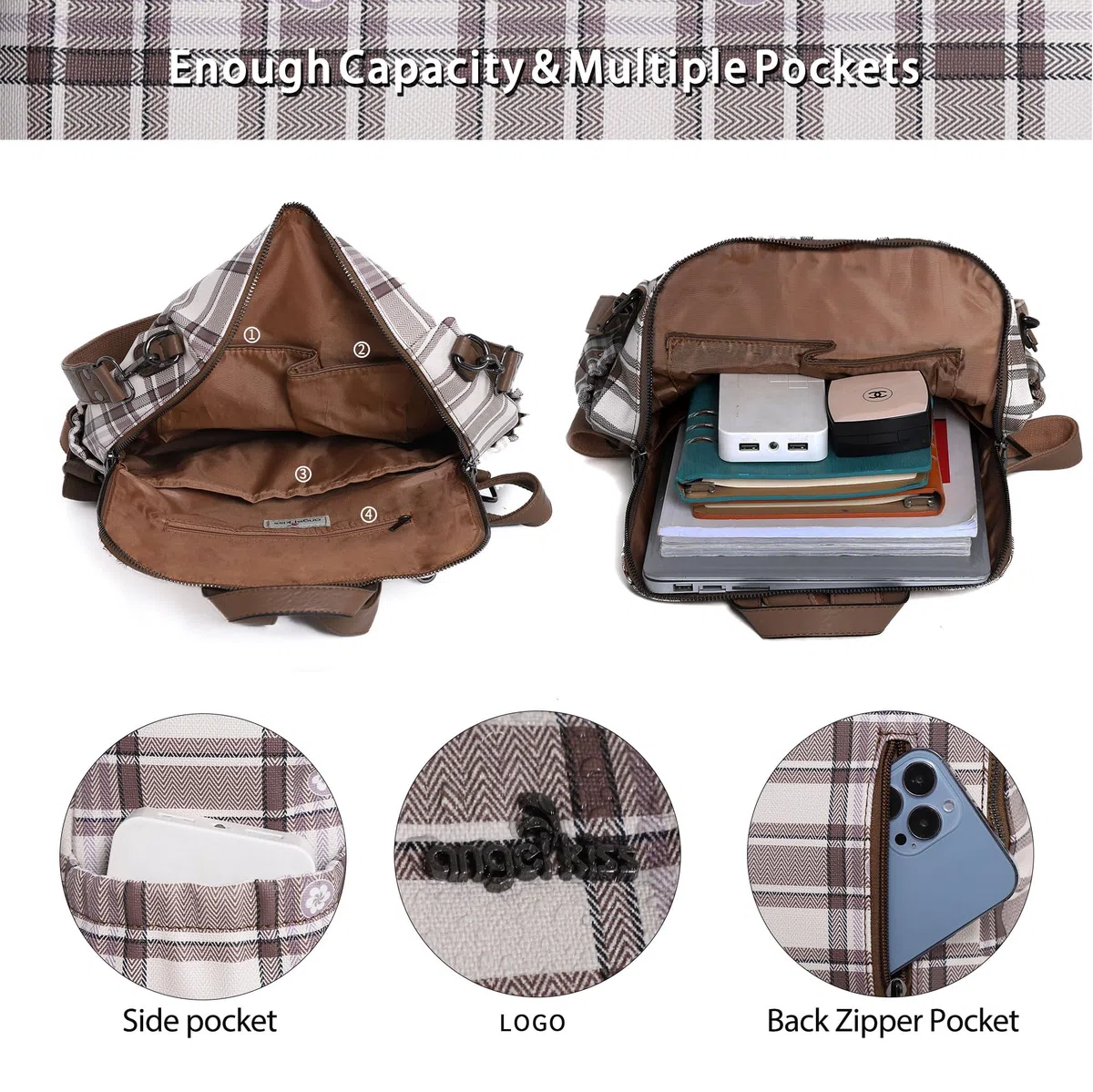 Las mujeres Bolsos Mochila Bolso Cuero PU Bolsas con Cremallera Casual Mochilas Bolsas de Hombro (DK8532G#FC#6/21706#400 TAUPE/TAUPE)