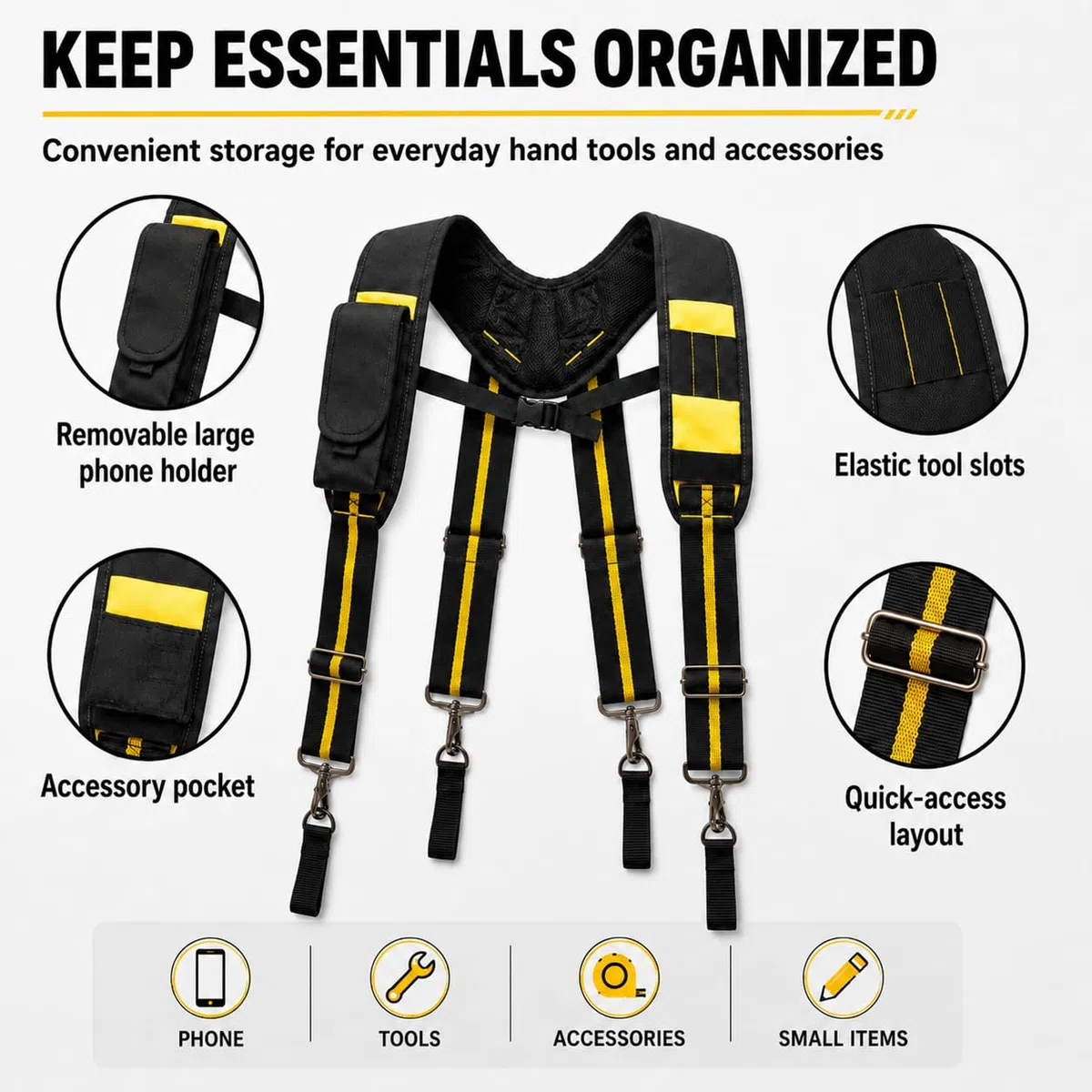 Tirantes de Cinturón de Herramientas, Ajustable Tirantes de Trabajo en Forma de X con Acolchados y Bolsillo, para Carpintero, Electricista