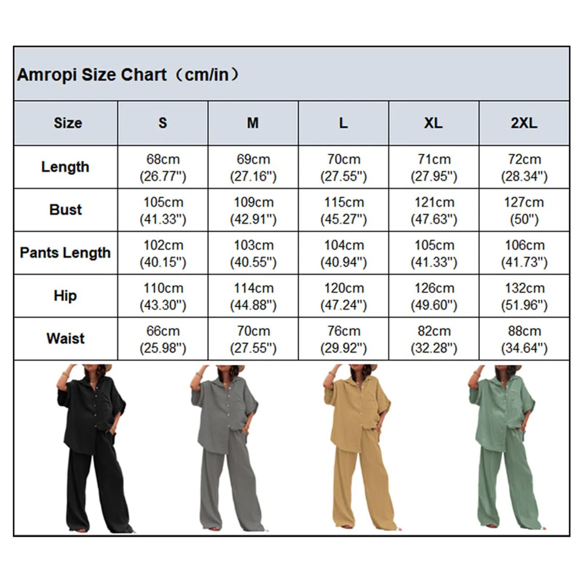 amropi Mujer Conjunto de Manga Corta Botones Camisa y Pantalones Anchos Casual Verano Loungewear