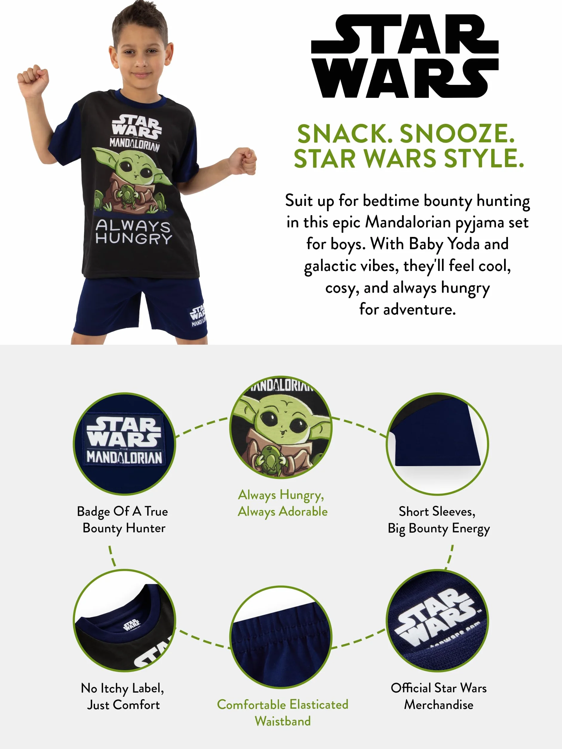 Star Wars Pijama, Pijama Niño De Grogu, Pijamas Chulos Manga Corta The Mandalorian, Pijamas Niño Verano De Grogu