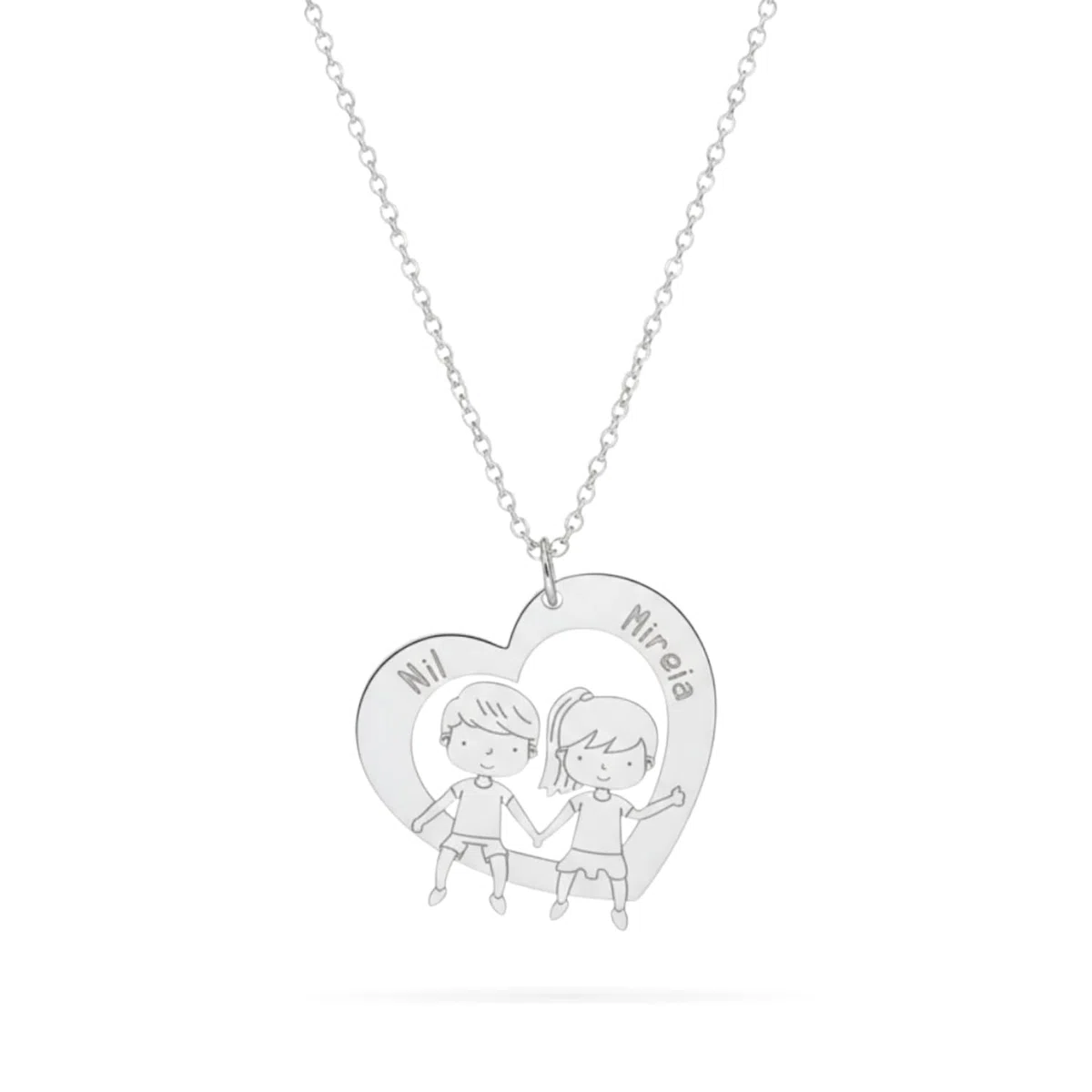 Collar Corazón Personalizado con Niño/Niña en Plata de Ley 925 – Grabado con Nombres – Joyería Personalizada Mamá – Regalo Día de la Madre, Cumpleaños, Aniversario, Familia, Hijos