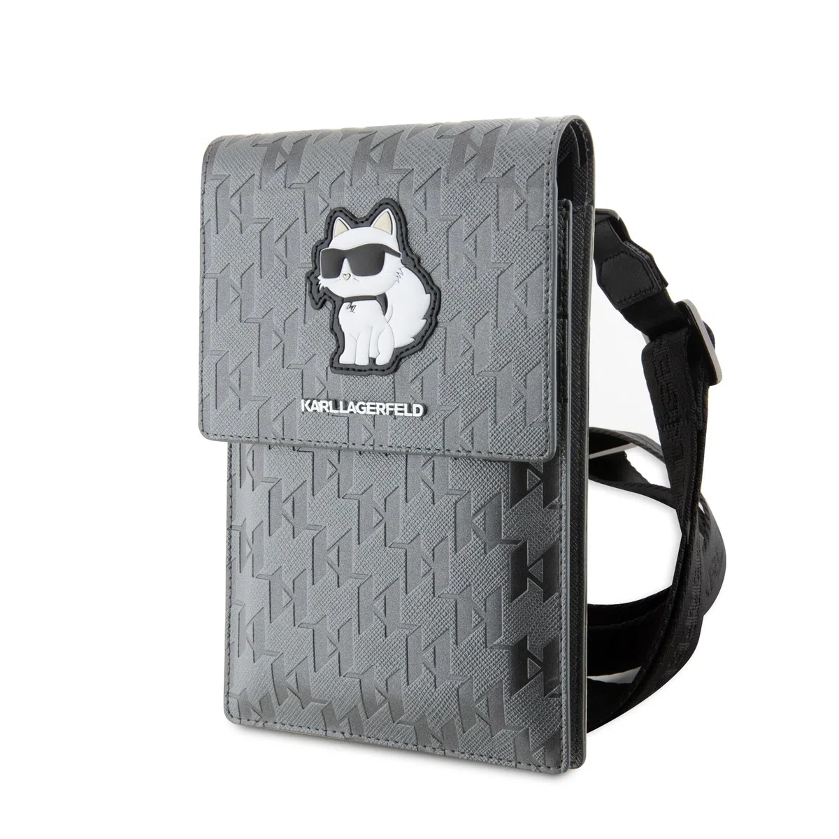 Karl Lagerfeld KLWBSAKHPCG Bolso de saffiano con monograma plateado