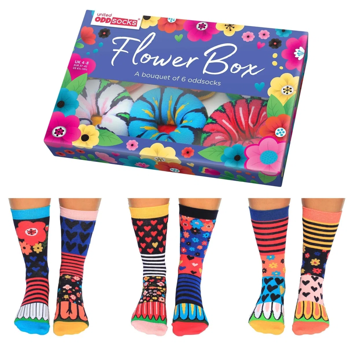 United Oddsocks - Paquete de 6 calcetines Mix & Match para mujer, peculiares, novedosos calcetines para mujer 37-42