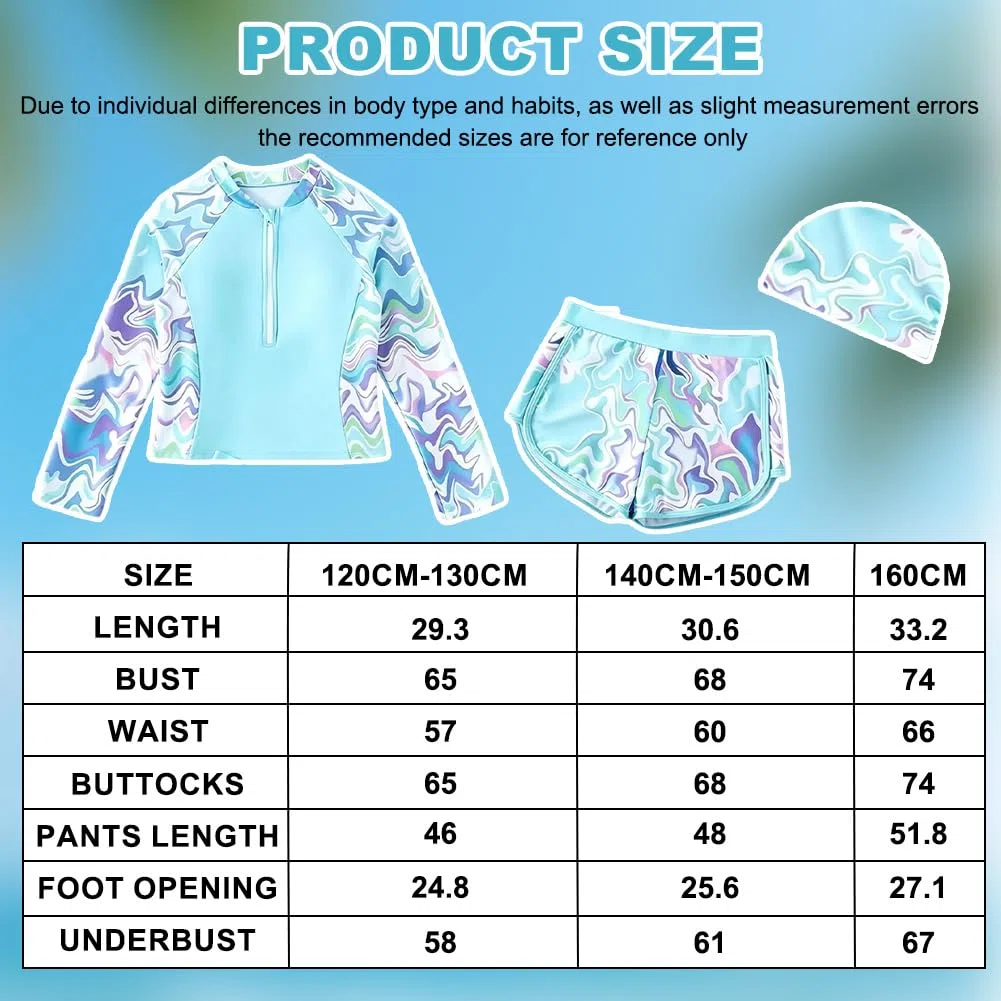 Conjunto de ropa de baño para niña, con protección UV, manga larga con acolchado extraíble, estampado floral de 1/2 cremallera, camiseta de natación y bañador para adolescentes, camiseta UV