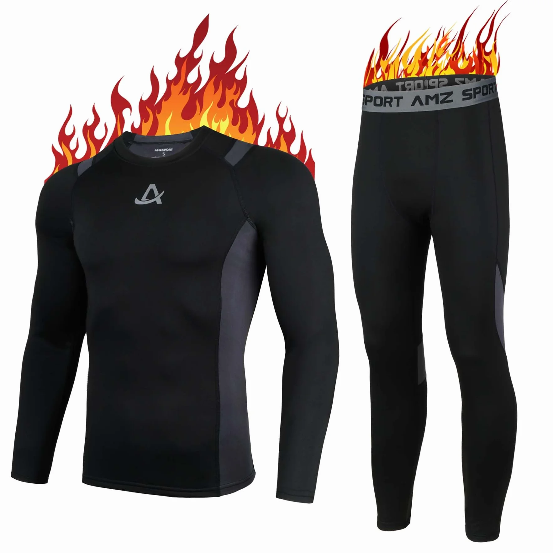 AMZSPORT Ropa Interior Térmica Hombre Conjunto, Camisa y Pantalón de Compresión Funcional de Secado Rápido para Esquí Montaña Ciclismo Fitness