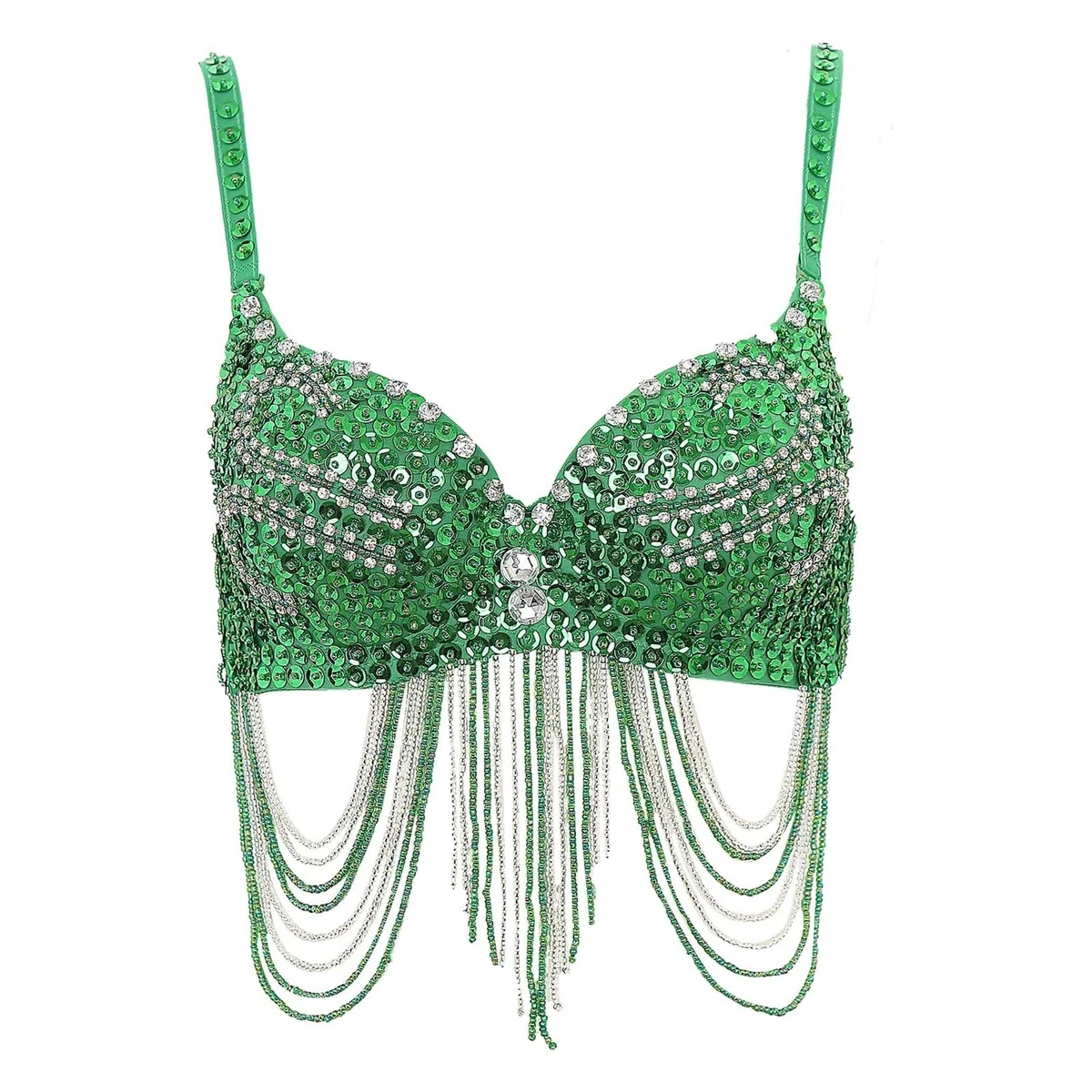 Push up Corsé Bustier Crop Top Top de danza del vientre for mujer, corsé brillante, top corto con flecos, lentejuelas y diamantes de imitación, sujetador de discoteca con tirantes finos, bustier con a