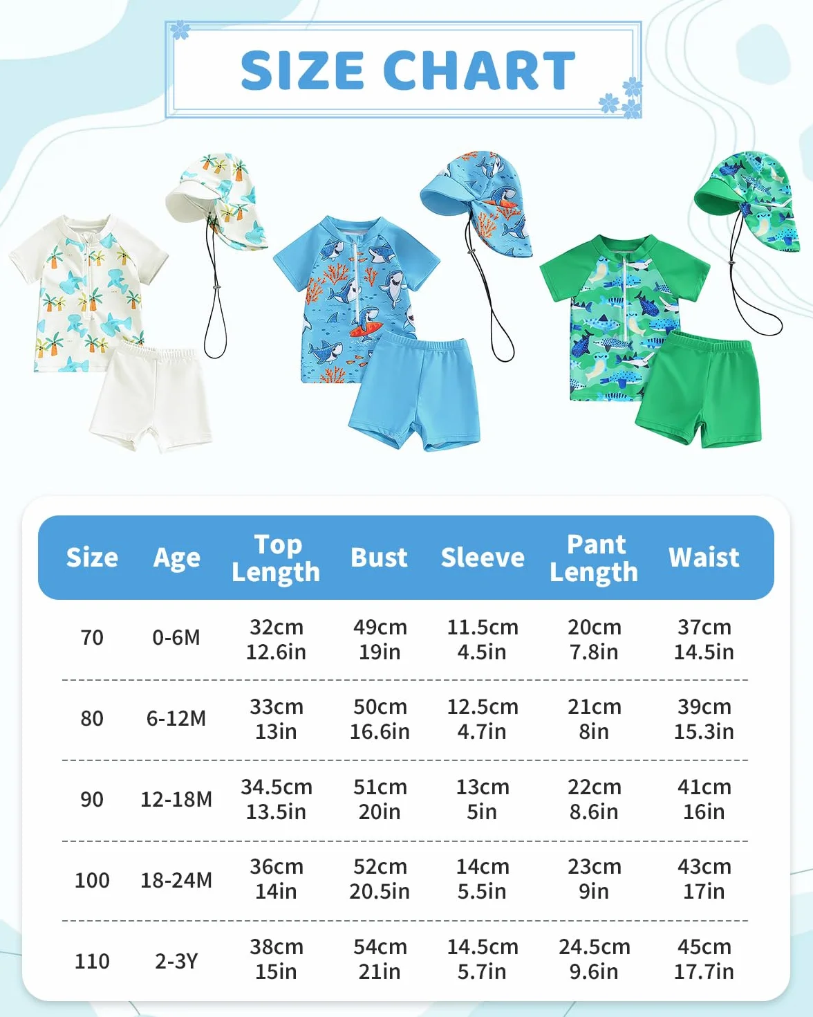 JiAmy Conjunto de 3 piezas de camiseta de protección contra erupciones para niños pequeños con traje de baño de manga corta para niños