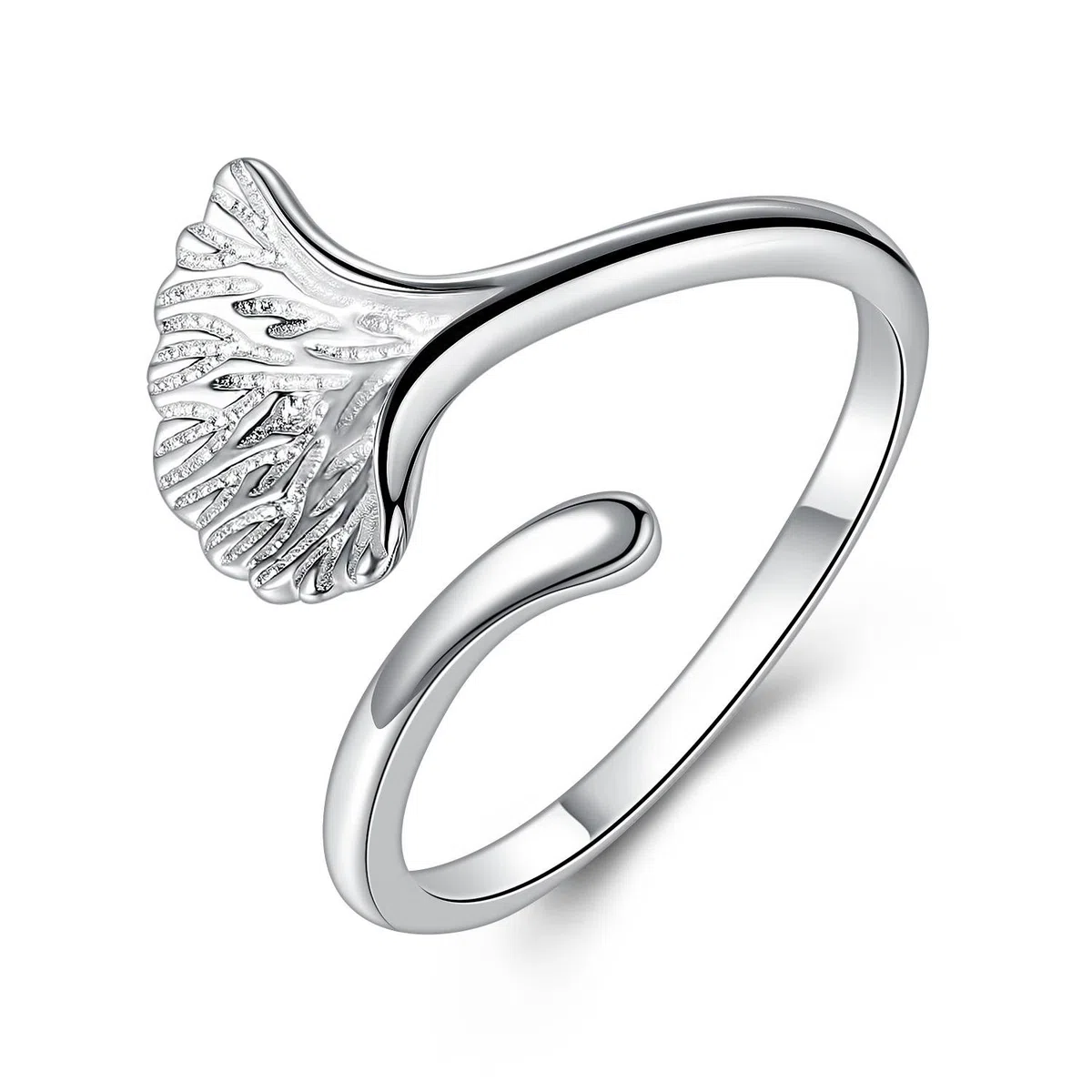 GemShadow - Anillo de plata de ley 925 para mujer, diseño de hojas de ginkgo