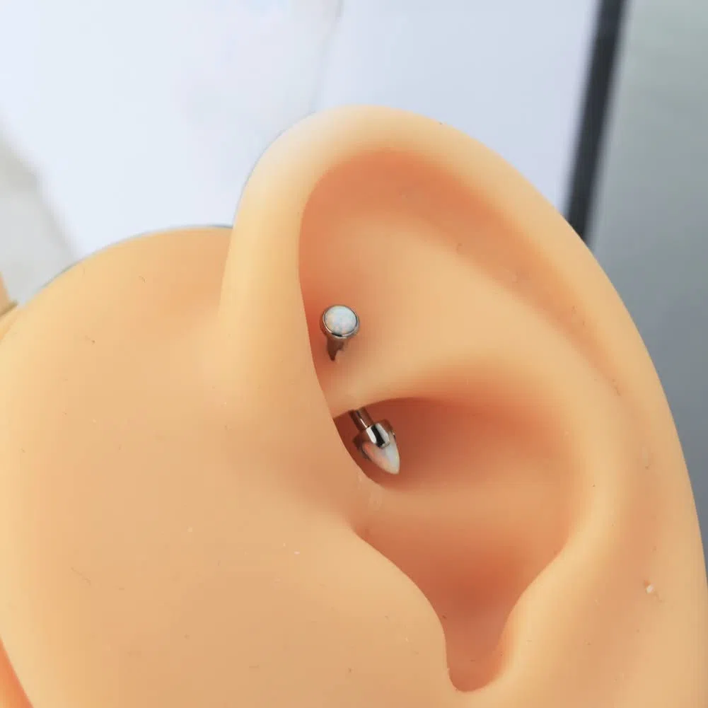 OUFER G23 Piercing de titanio curvo con barra de ópalo de 16 g, barra de ópalo con rosca interna de 8 mm, labret inferior, labio, orbital, caracola, tragus, cejas, regalo para mujeres y hombres