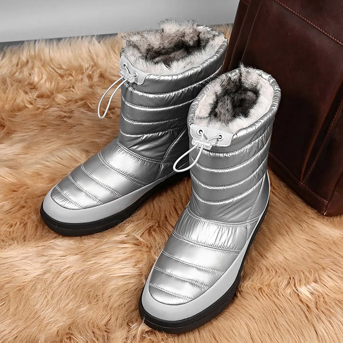 Botas de nieve para mujer invierno cálido forro de piel al aire libre sin cordones en botines impermeables zapatillas de deporte, gris, 39 EU