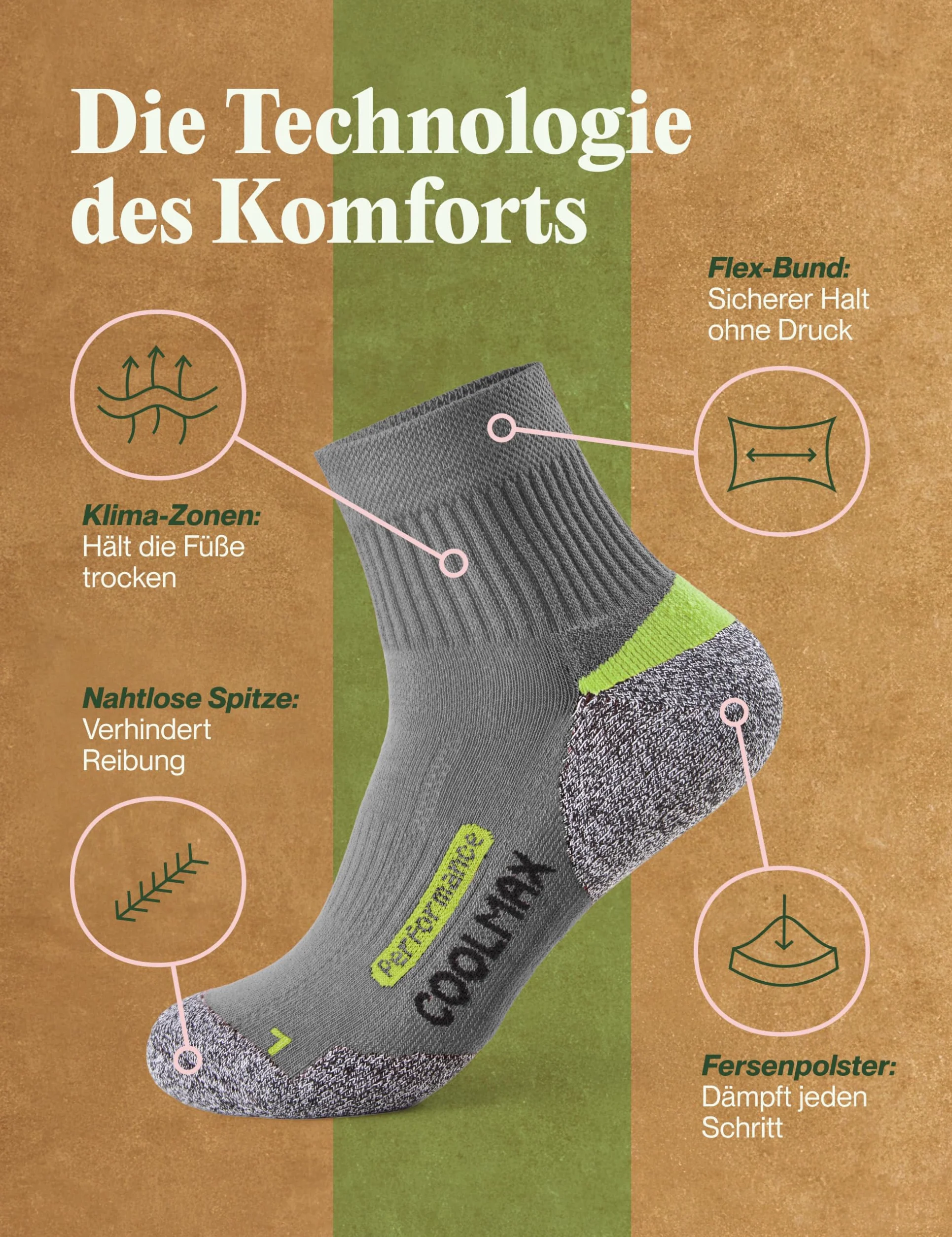 Piarini - 2 pares de calcetines de última tecnología - Para actividades al aire libre - Coolmax - Varios colores