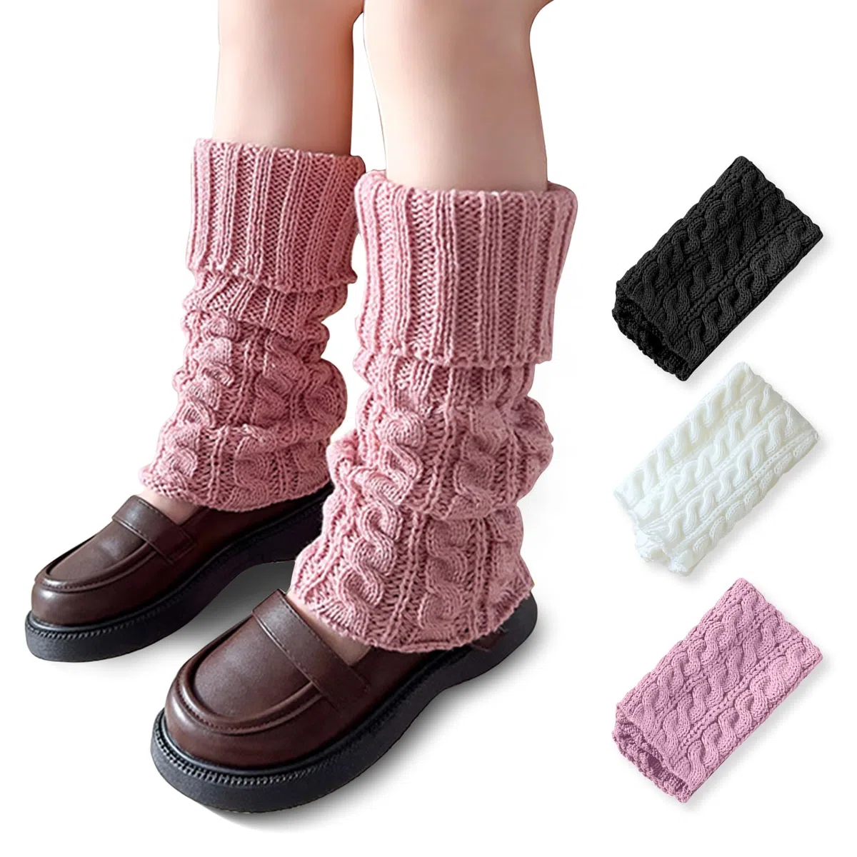 SONARIN 3 Pares Calentadores Piernas para Niñas,Invierno Punto Calentadores Largos Calcetines de Rodilla Protección de Piernas Elásticas para Niñas