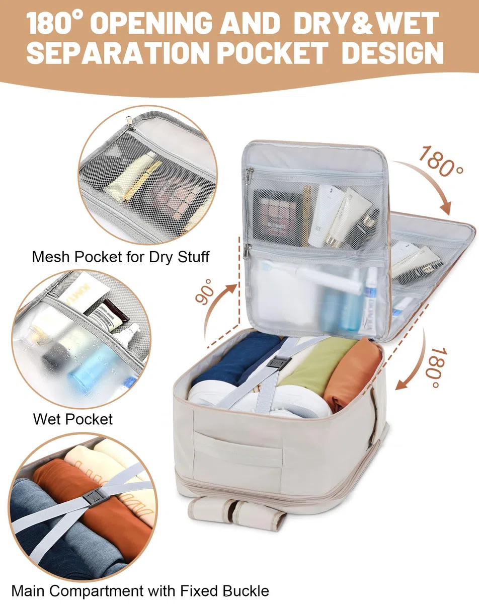 Mochila Viaje Cabina Avion 40x30x20, Maletas de Viaje Cabina para Vueling Impermeable Mochila Equipaje de Mano, 30L Mochila Hombre Mujer Travel Backpack Mochila Portatil(Beige Crema)