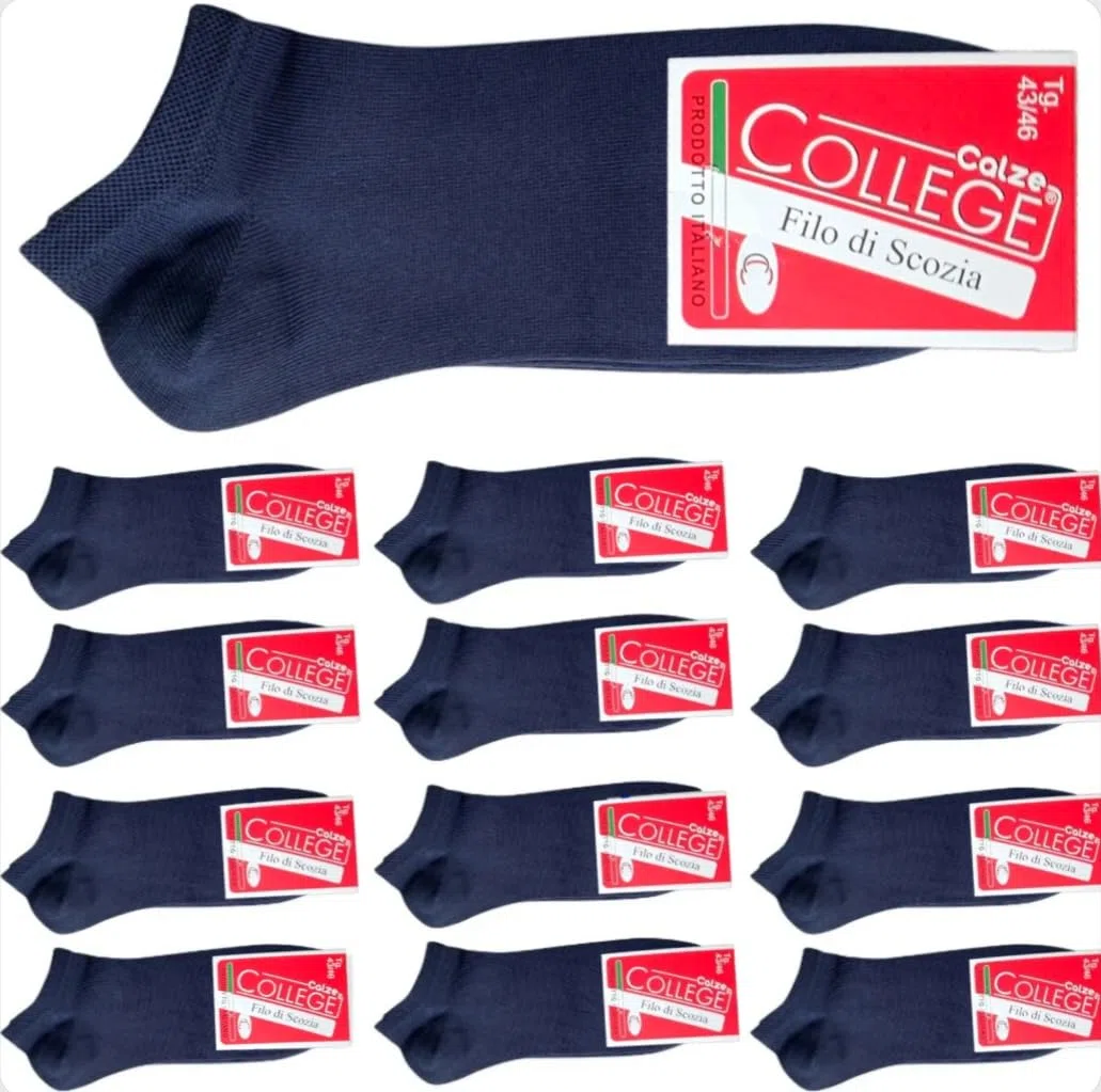 Calcetines invisibles College, 12 pares, De Algodón Puro Hilo De Escocia Elástico, materiales de primera calidad, fabricados en Italia.