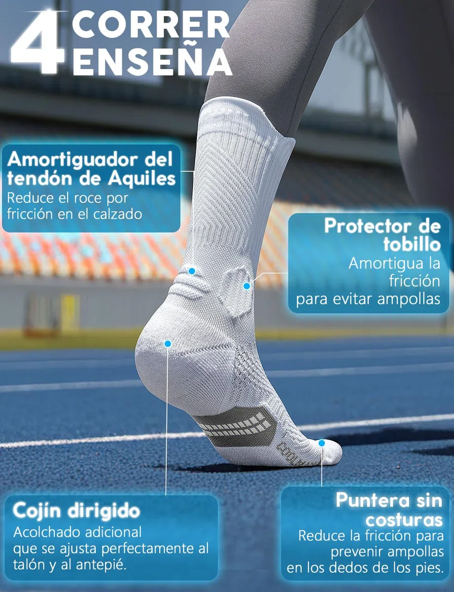 Juclise Calcetines de compresión de viscosa de bambú para correr, calcetines que absorben la humedad, antiampollas, para senderismo,ciclismo (FR/ES, Números, 38, 42, Regular, Regular, Blanca)
