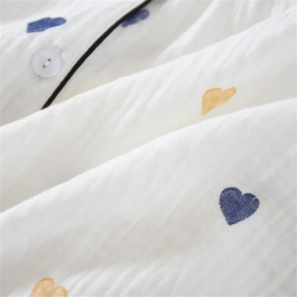 Conjunto de pijama estampado de primavera de dos piezas, holgado, cómodo, cárdigan de algodón para mujer, ropa de descanso
