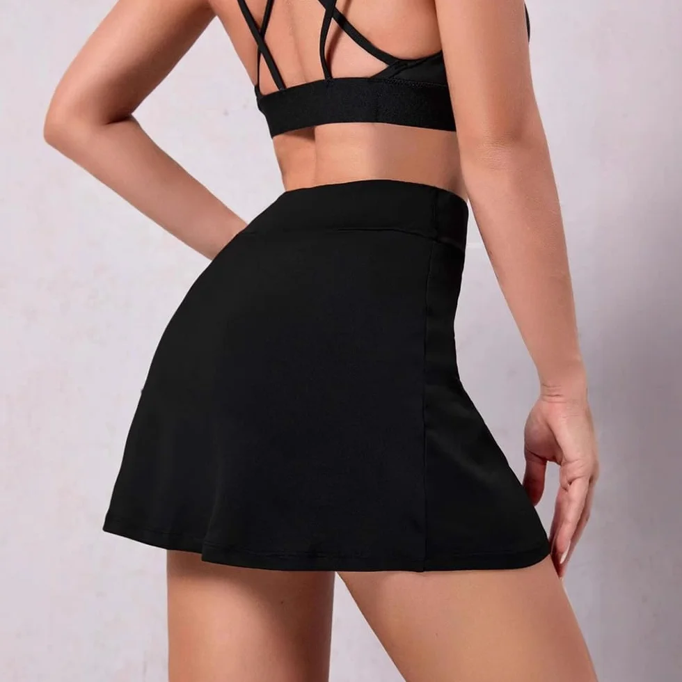 Falda Tenis Mujer Deportiva de Verano y Pantalón con Abertura Lateral para Golf Senderismo Correr Ciclismo(Negro/XL)