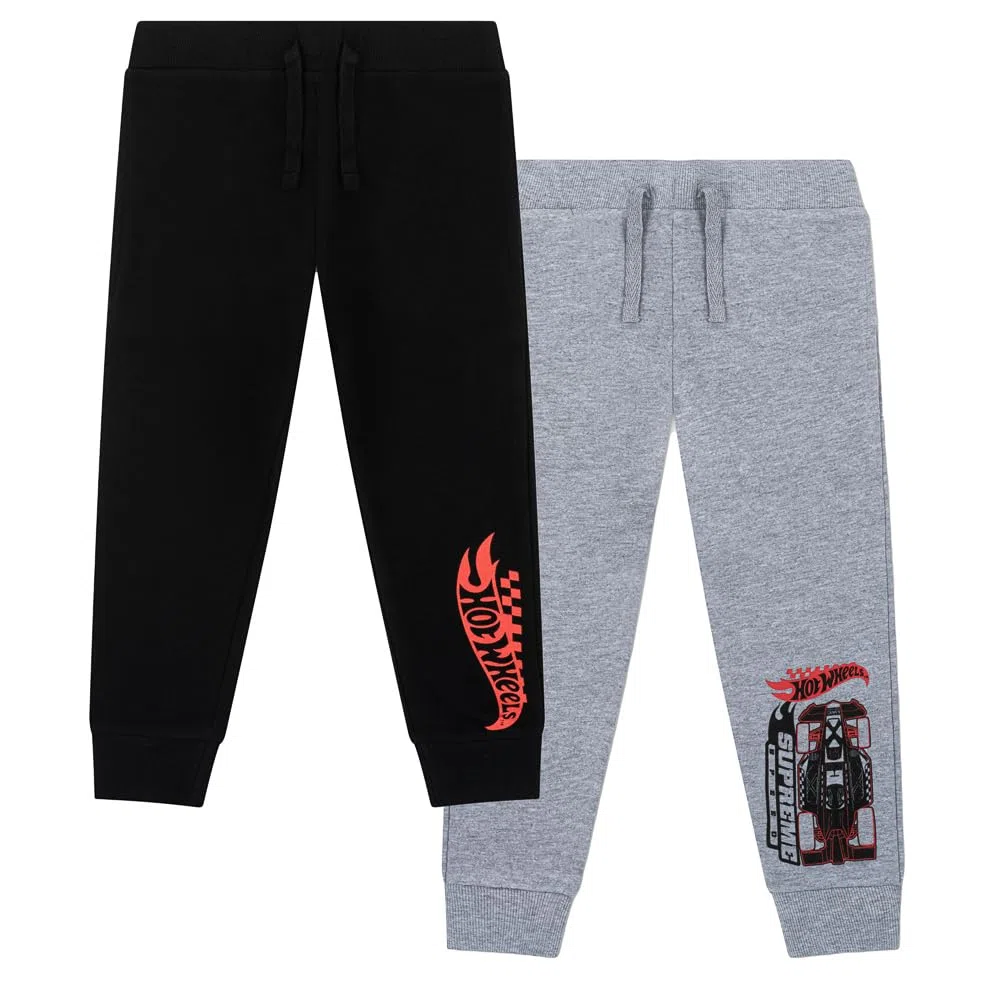 Hot Wheels Paquete de 2 pantalones deportivos para niños, 100 % algodón, con cintura elástica y tobillos con puños