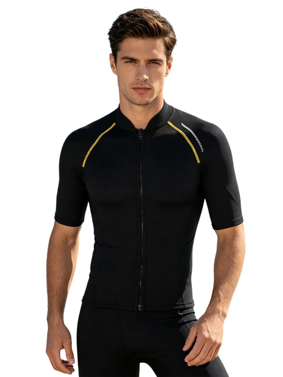 Camiseta De Neopreno para Hombre De Manga Corta Top con Cremallera Frontal Camiseta De Secado Rápido Traje De Natación Surf