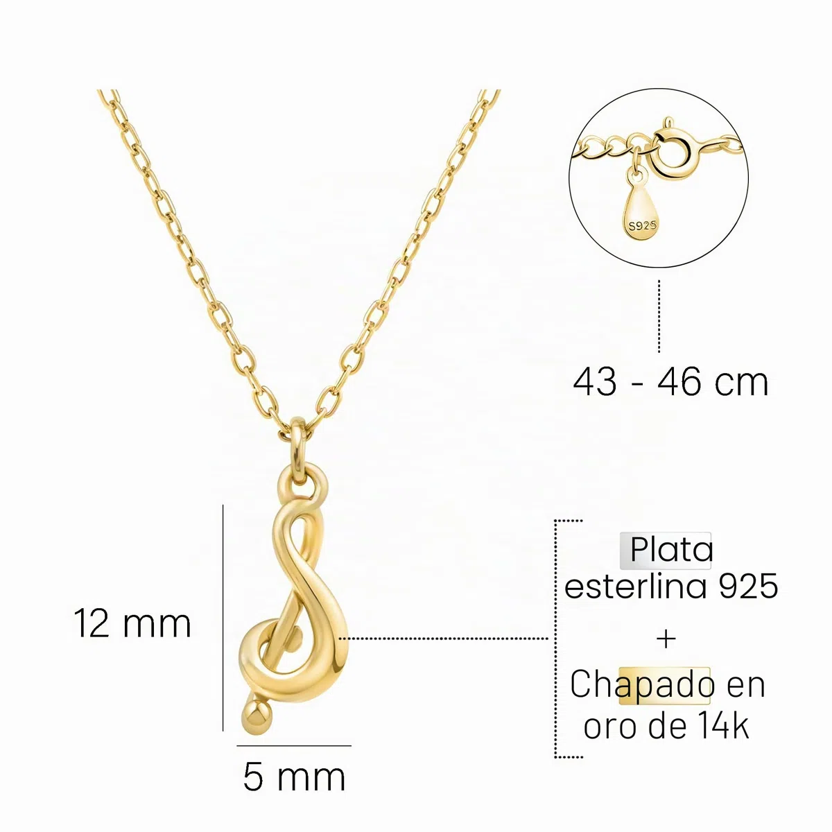 Sofia Milani - Collar para Mujeres en Plata de Ley 925 - Colgante de Música Clave de Sol