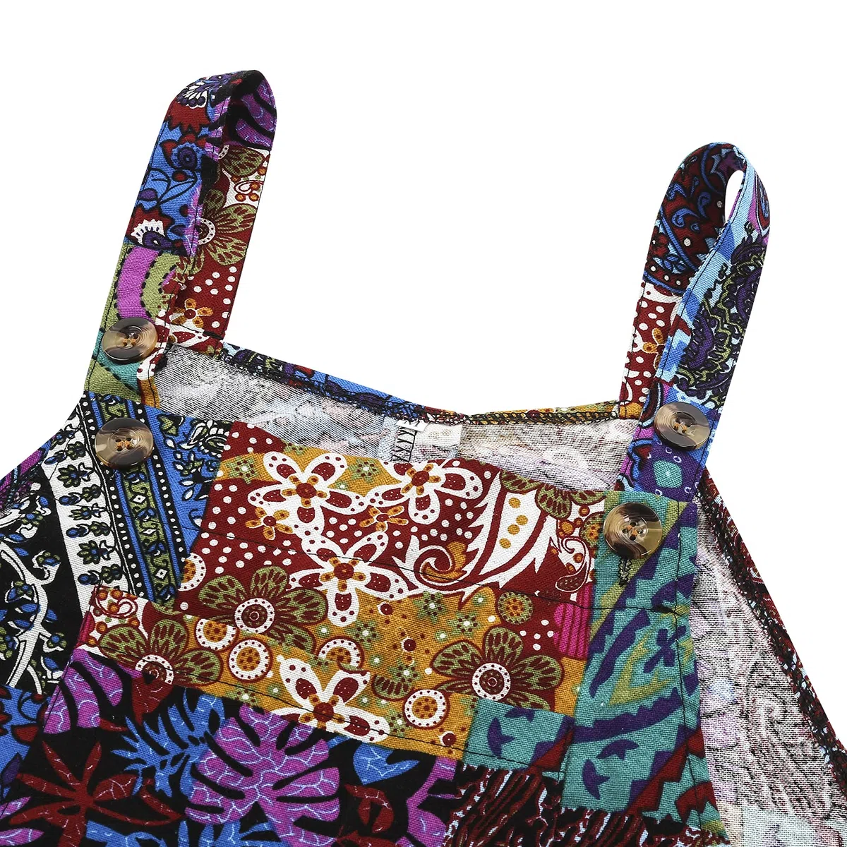 Nicoxijia Overol de verano con doble bolsillo para mujer, de pierna ancha, tirantes sin mangas, floral, pantalones bohemios