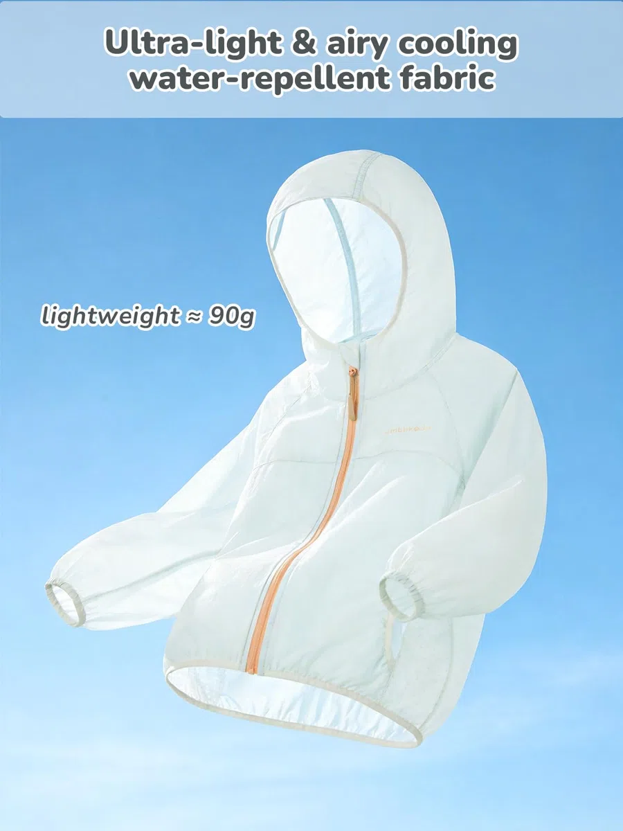 Miipat Chaqueta con Capucha de Verano para Niña, Ligera Chaqueta Protección Solar UPF 50+ Impermeable Secado Rápido Camiseta de Sol Tops y Cremallera para Niños