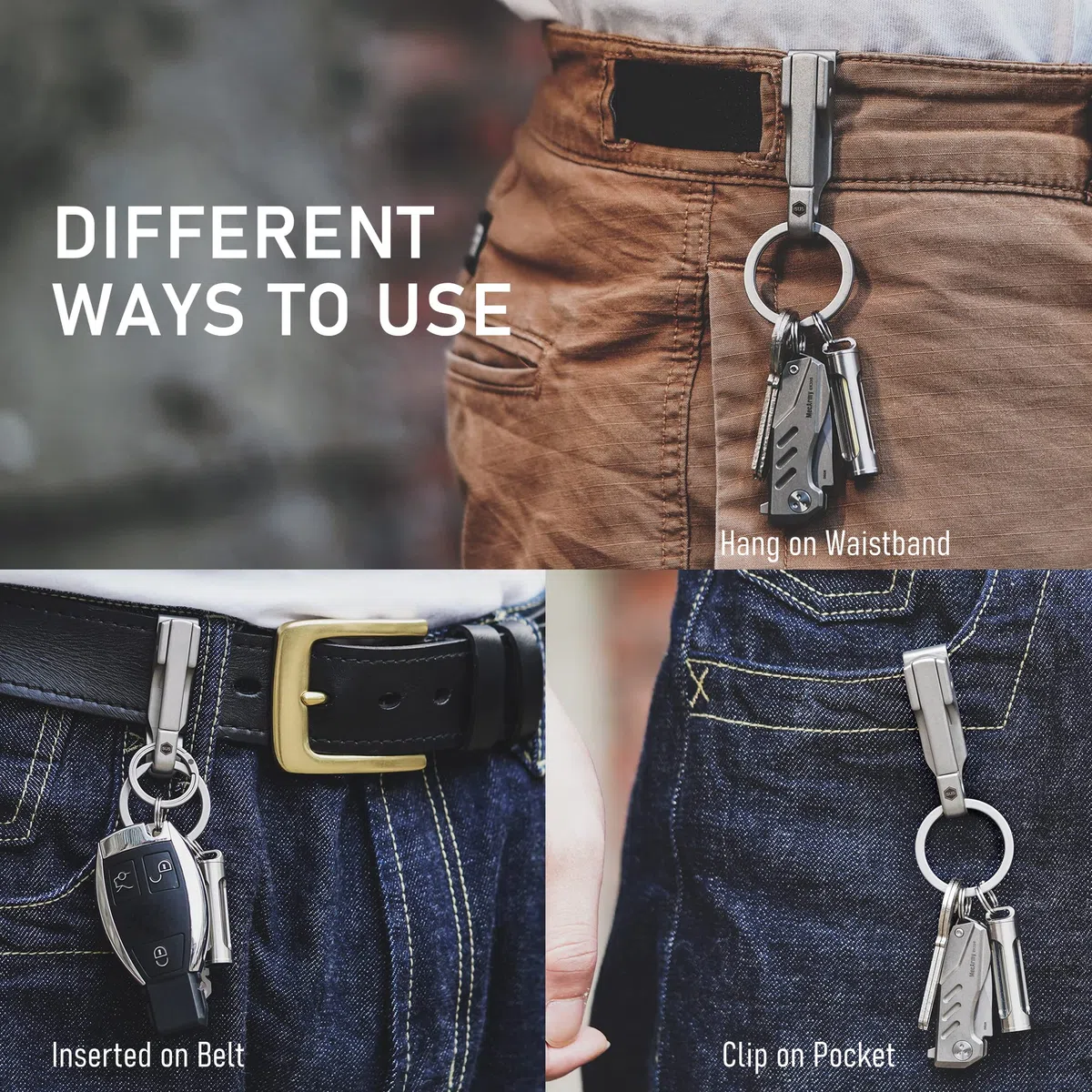 KeyUnity KS02 EDC Clip para llavero con cinturón de liberación rápida, soporte para llavero de acero inoxidable para cinturón, para pantalones, jeans, pantalones