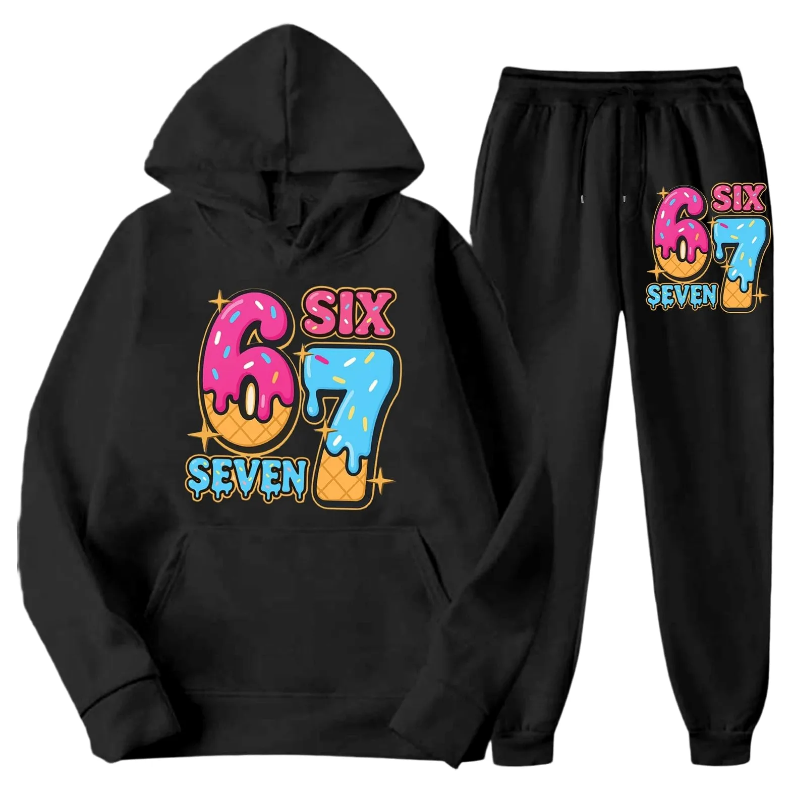 Six Seven - Traje deportivo para niños, unisex, 2 piezas, informal, de dos piezas, sudadera con capucha y pantalón, sudadera de invierno Harajuku de manga larga, chándal deportivo, para niñas y niños