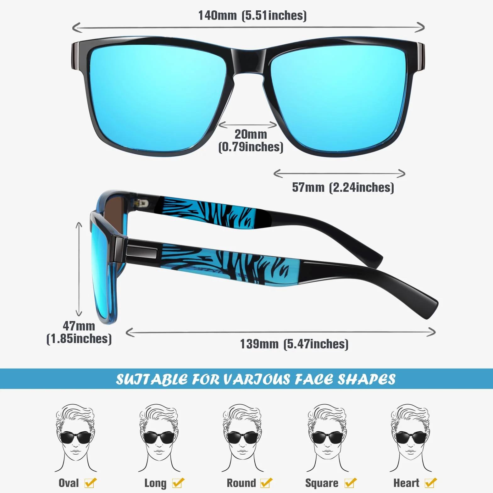LINVO Gafas de Sol Polarizadas Hombre Mujer, Gafas de Sol Conducción, 100% Protección UV, Sombras Cuadradas