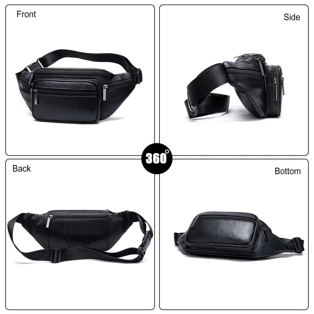 FANDARE Riñonera Mujer Hombre Cuero Bolso Hombro Bolsa de Pecho Retro Bolsa Cruzada Bandolera Impermeable Bolsos Bandolera Excursionismo Bolsos Bandolera para Escolar Viaje Crossbody Bag Negro A