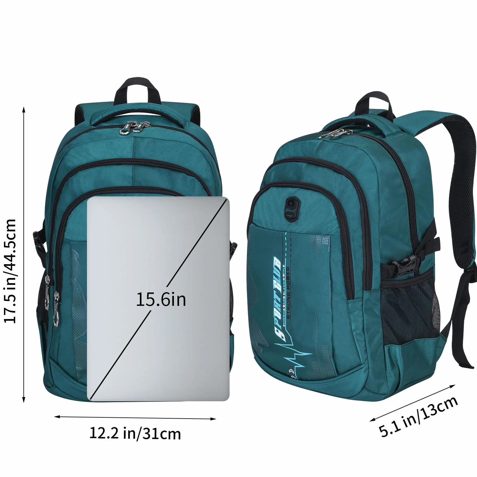 Mochilas escolares para estudiantes y niños, mochila para laptop, mochila escolar, mochila informal, mochila de viaje para adolescentes y niños, verde oscuro, 13 x 31 x 44.5 cm