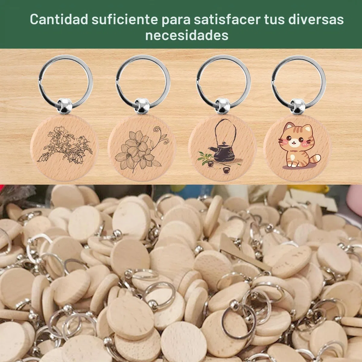 WOPPLXY 40 piezas llaveros madera blanco, Ø 4 cm, Dicke 7mm, con Anillos, für DIY, Basteln Dekoration Geschenke, Malerei
