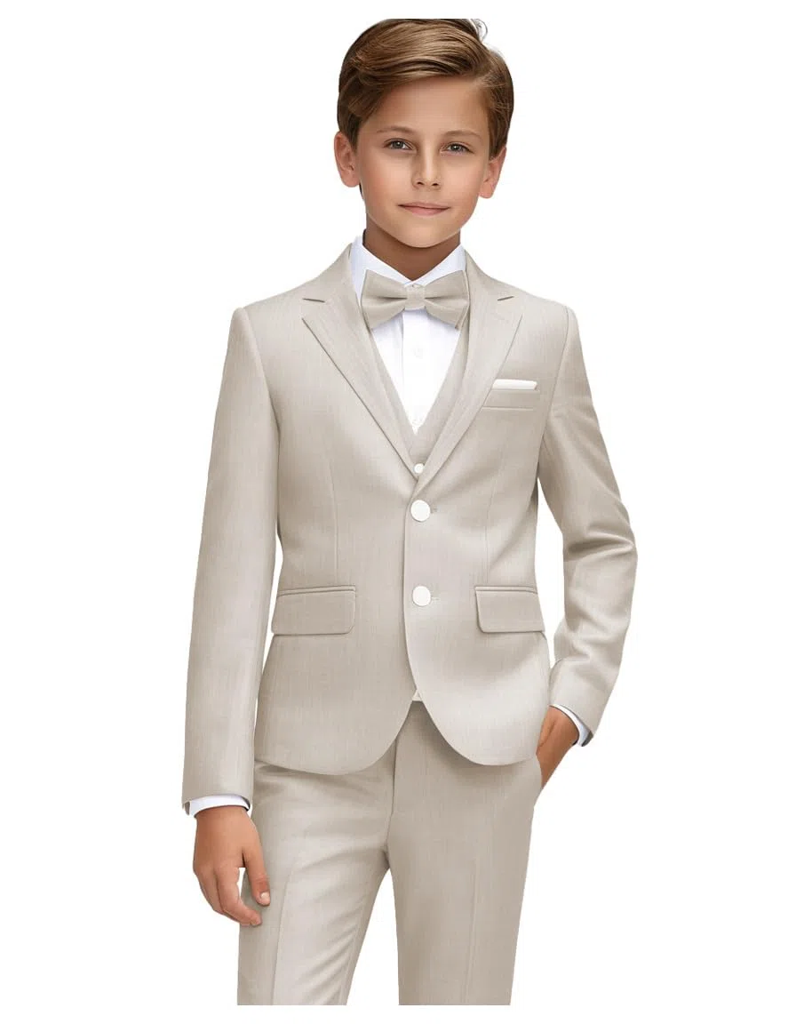 Conjunto de traje formal de lino de 3 piezas para niño, ajuste delgado, trajes de esmoquin para boda, adolescente, niño, traje de 10-12