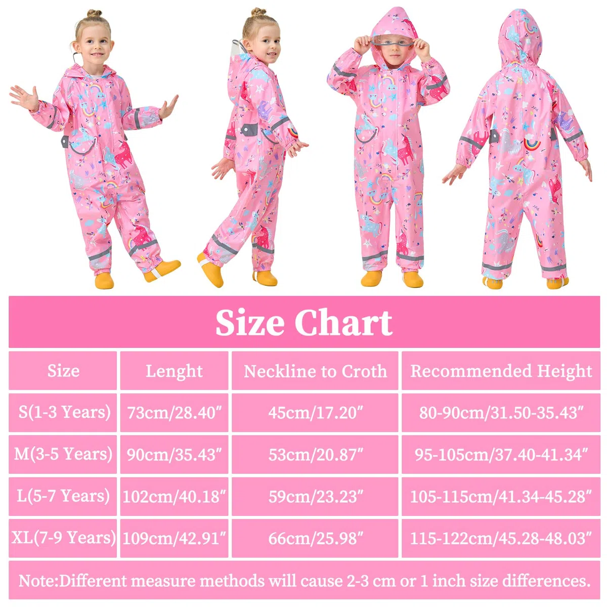 Impermeable Chubasquero Niñas Lluvia con Capucha Portátil Chaquetas Lluvia Reutilizable Encapuchado Mono Traje Ligero Impermeables para Infantil Bebé 1-9 Años