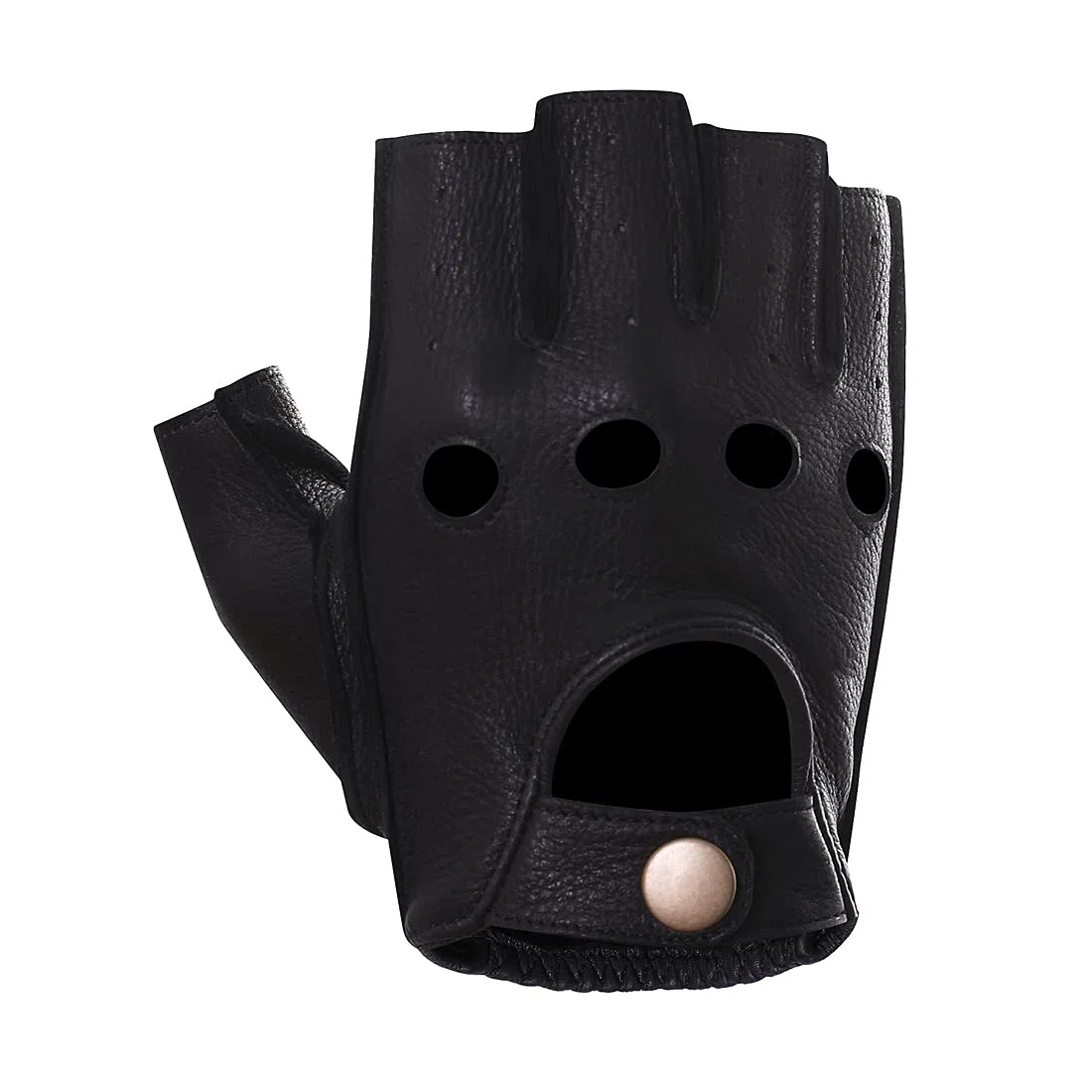 Harssidanzar Hombre Guantes de conducción de cuero sin dedos Deerskin Sin forro Dedo medio GM005A