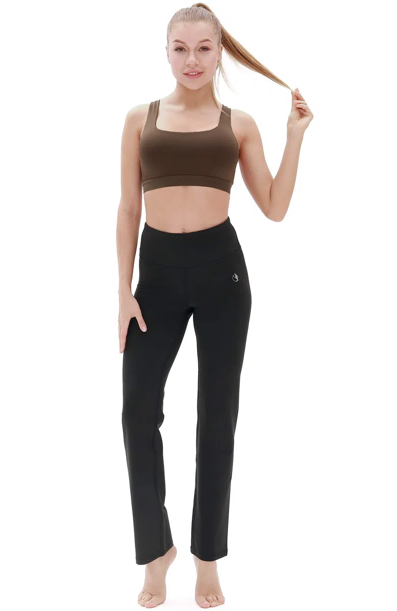 icyzone Pantalones de Yoga Largos para Mujer con Corte Bootcut de Cintura Alta