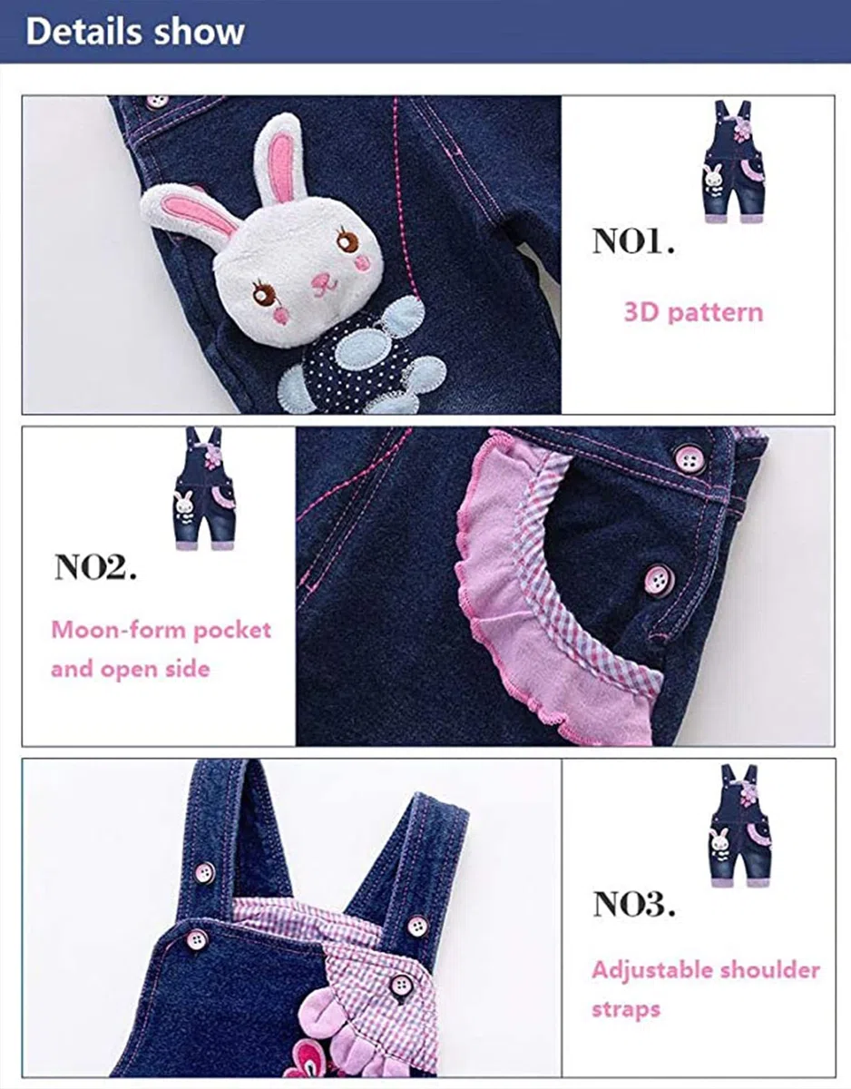 Bebé Niños Peto Vaqueros Overall Mono Largo Elegante Ocio Azul con Patrón Moda