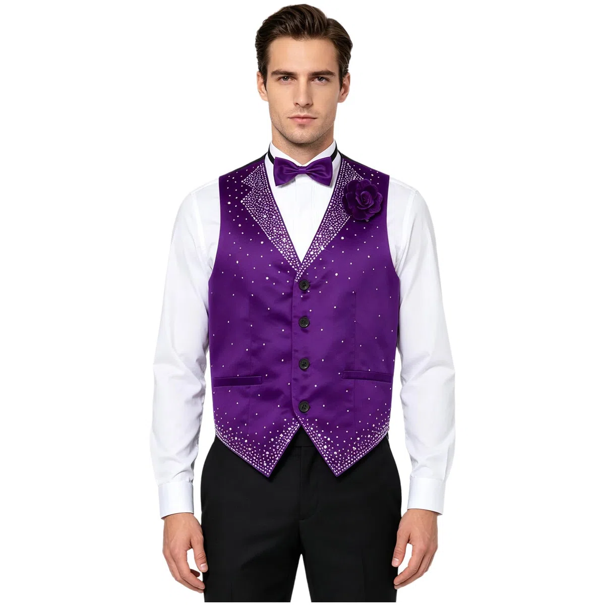 Chaleco Traje Hombre con Lentejuelas para La Actuación La Fiesta Boda Escote En V Sin Mangas Blazer Club